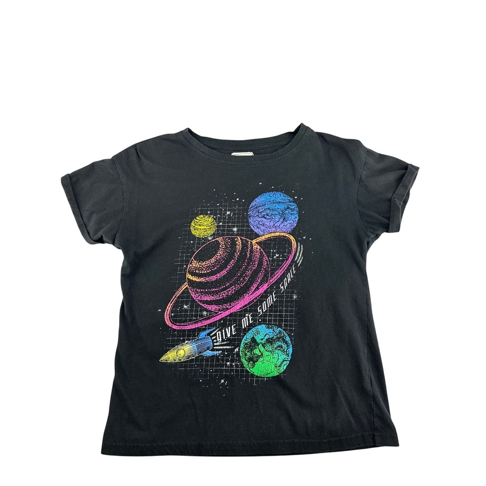 Modish Rebel Give Me Some Space Planet Rocket Graphic Tee Black Cotton Small